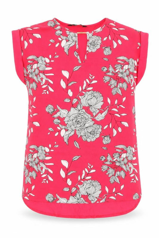 F&F Womens Pink Floral Viscose Basic Blouse Size 8 Round Neck