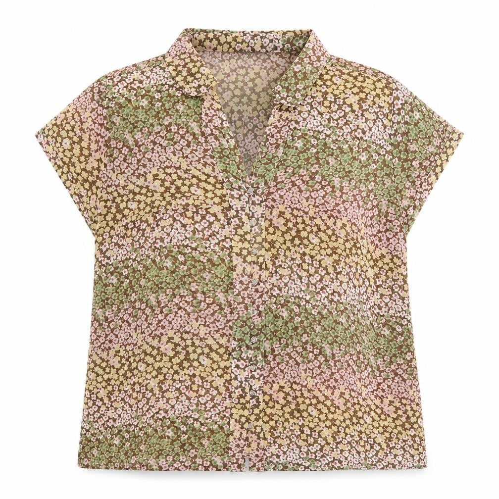 Bonmarché Womens Brown Geometric Polyester Basic Blouse Size 18 V-Neck