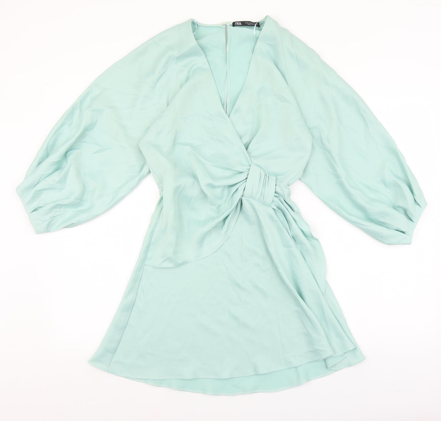 Zara Womens Green Polyester Fit & Flare Size XS V-Neck Button