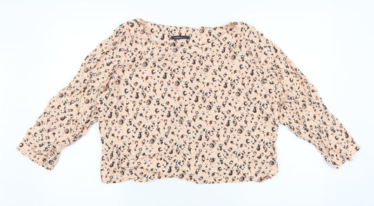 Marks and Spencer Womens Pink Geometric Polyester Cropped Blouse Size 18 Round Neck