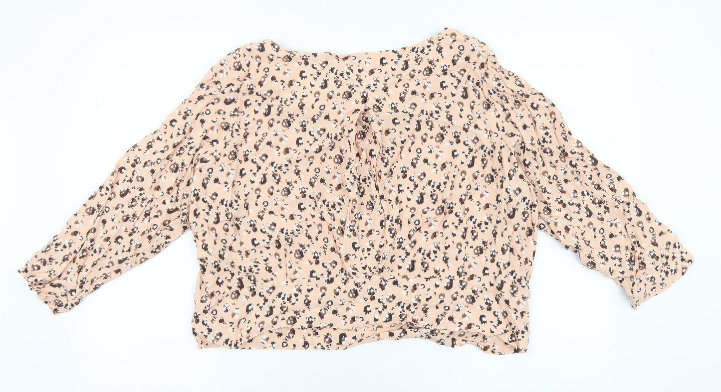 Marks and Spencer Womens Pink Geometric Polyester Cropped Blouse Size 18 Round Neck