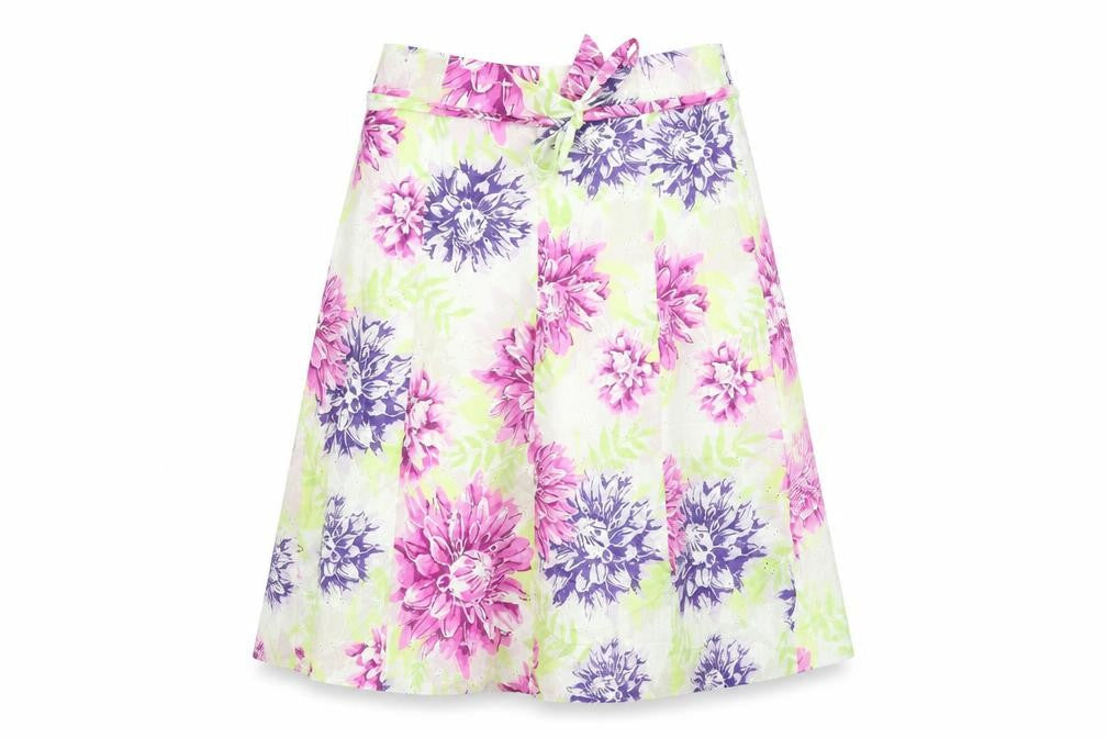 Marks & Spencer Womens Multicoloured Floral Cotton Flare Skirt Size 10 Tie