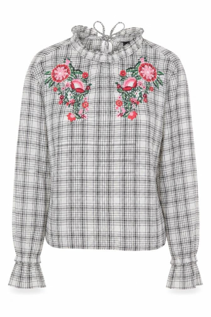 H&M Womens White Paisley Viscose Basic Blouse Size 8 Round Neck - Flower Detail