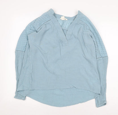 H&M Womens Blue Polyester Basic Blouse Size 6 V-Neck