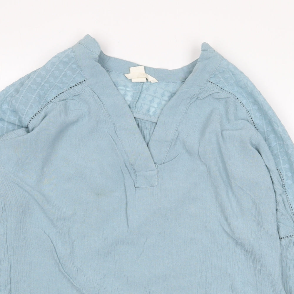 H&M Womens Blue Polyester Basic Blouse Size 6 V-Neck