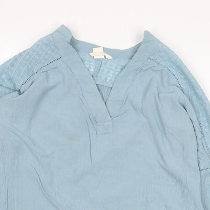 H&M Womens Blue Polyester Basic Blouse Size 6 V-Neck