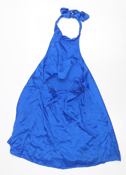 Zara Womens Blue Polyester Trapeze & Swing Size M Halter Button