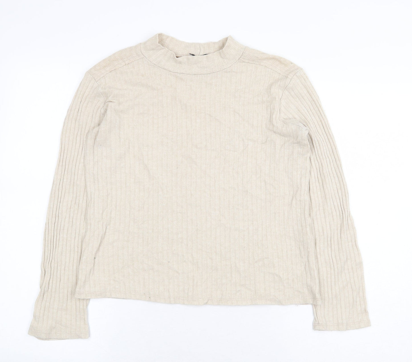 Zanzara Womens Beige Viscose Basic T-Shirt Size M Mock Neck