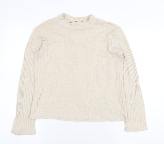 Zanzara Womens Beige Viscose Basic T-Shirt Size M Mock Neck
