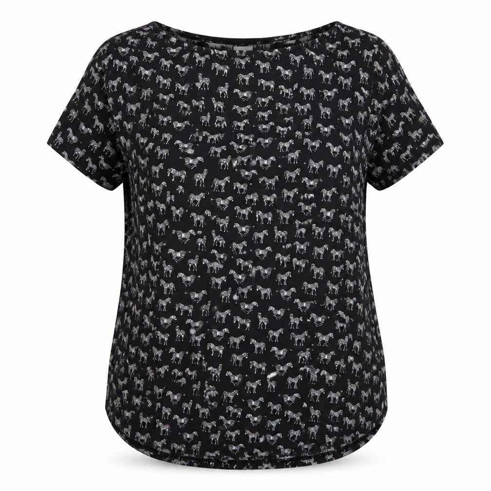 H&M Womens Black Geometric Polyester Basic T-Shirt Size XS Round Neck - Zebra