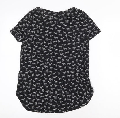 H&M Womens Black Geometric Polyester Basic T-Shirt Size XS Round Neck - Zebra