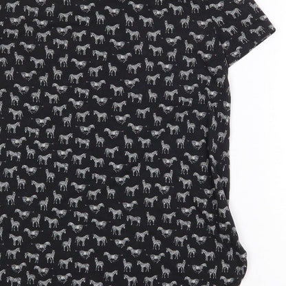H&M Womens Black Geometric Polyester Basic T-Shirt Size XS Round Neck - Zebra