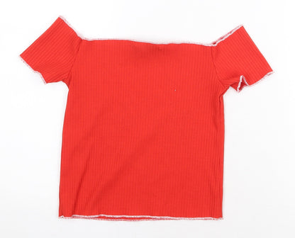 Primark Womens Red Polyester Basic Tank Size 8 Off the Shoulder