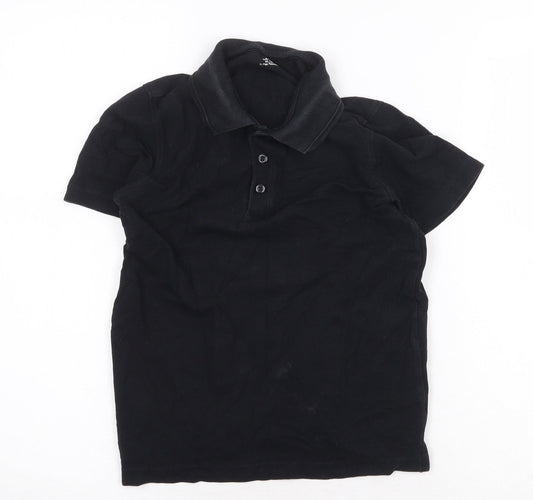 Marks and Spencer Boys Black 100% Cotton Basic Polo Size 8-9 Years Collared Button