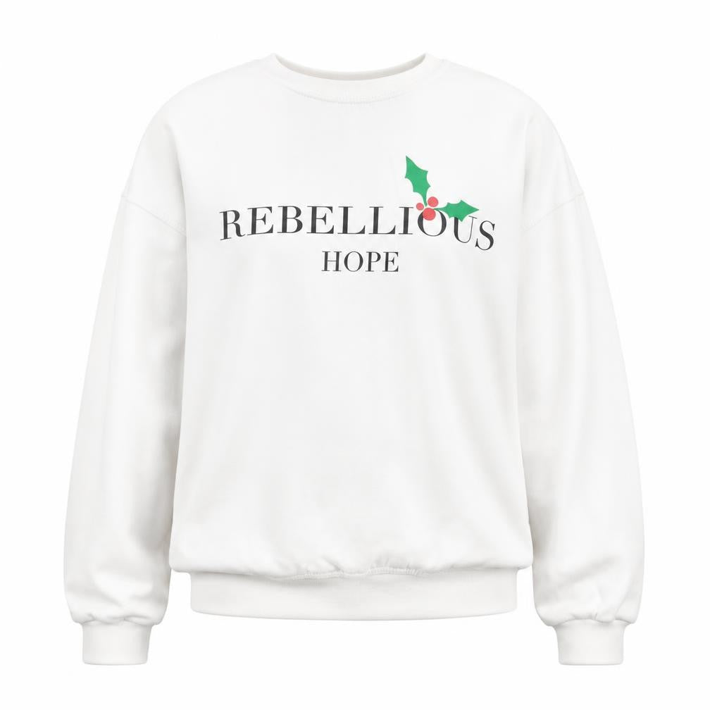 In the Style Womens White Cotton Pullover Sweatshirt Size 10 Pullover - Christmas Holly