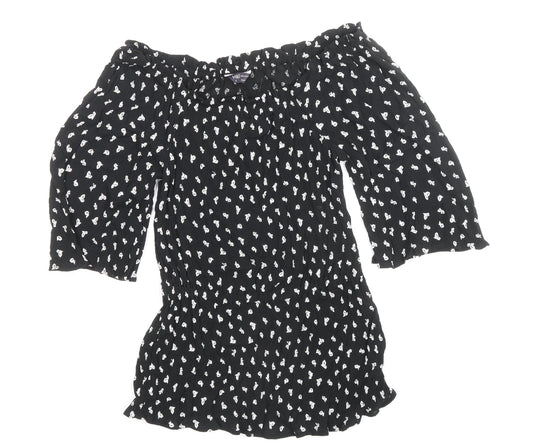 Marks and Spencer Womens Black Geometric Viscose Basic Blouse Size 8 Off the Shoulder