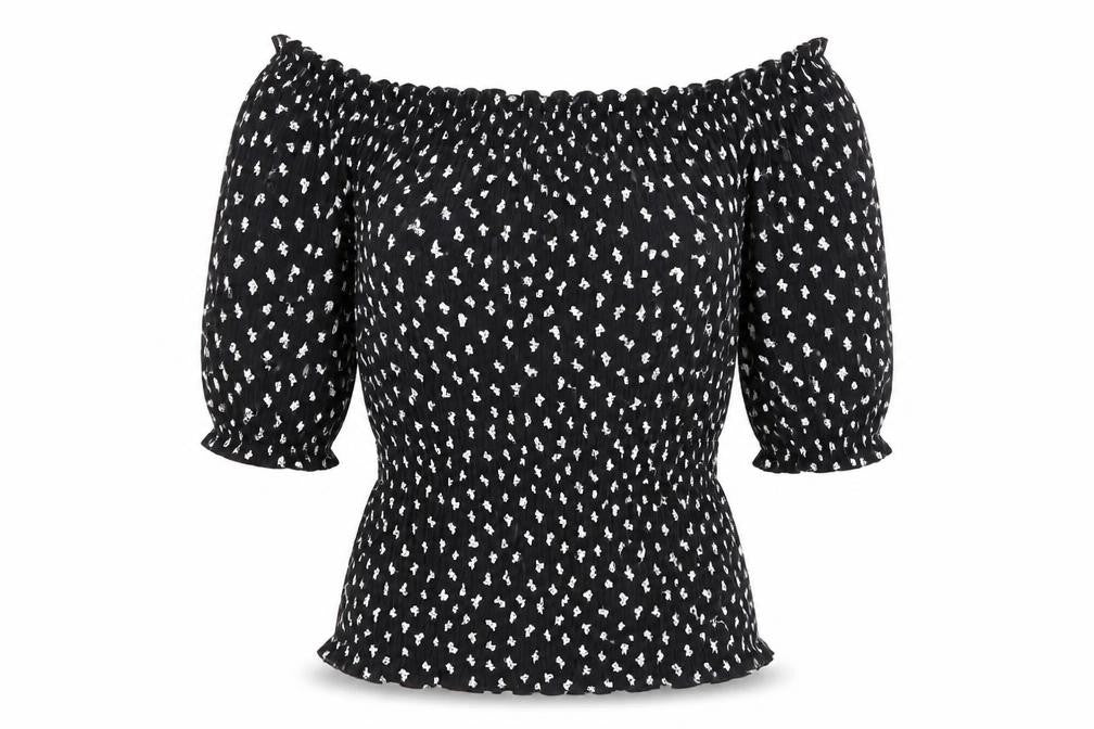 Marks & Spencer Womens Black Geometric Viscose Basic Blouse Size 8 Off the Shoulder