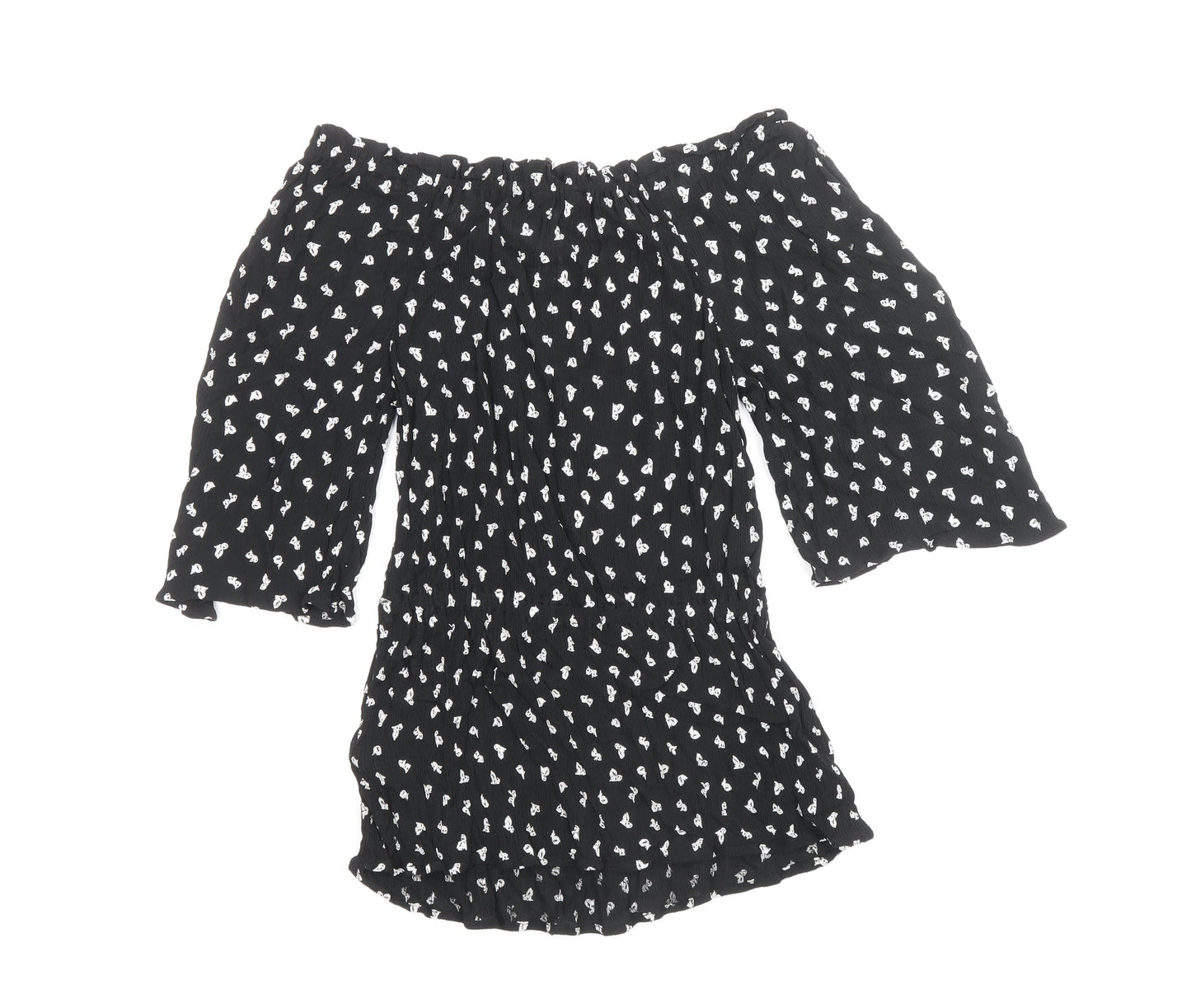 Marks and Spencer Womens Black Geometric Viscose Basic Blouse Size 8 Off the Shoulder