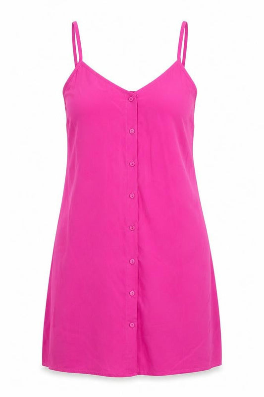 Boohoo Womens Pink Polyester Slip Dress Size 12 V-Neck Button