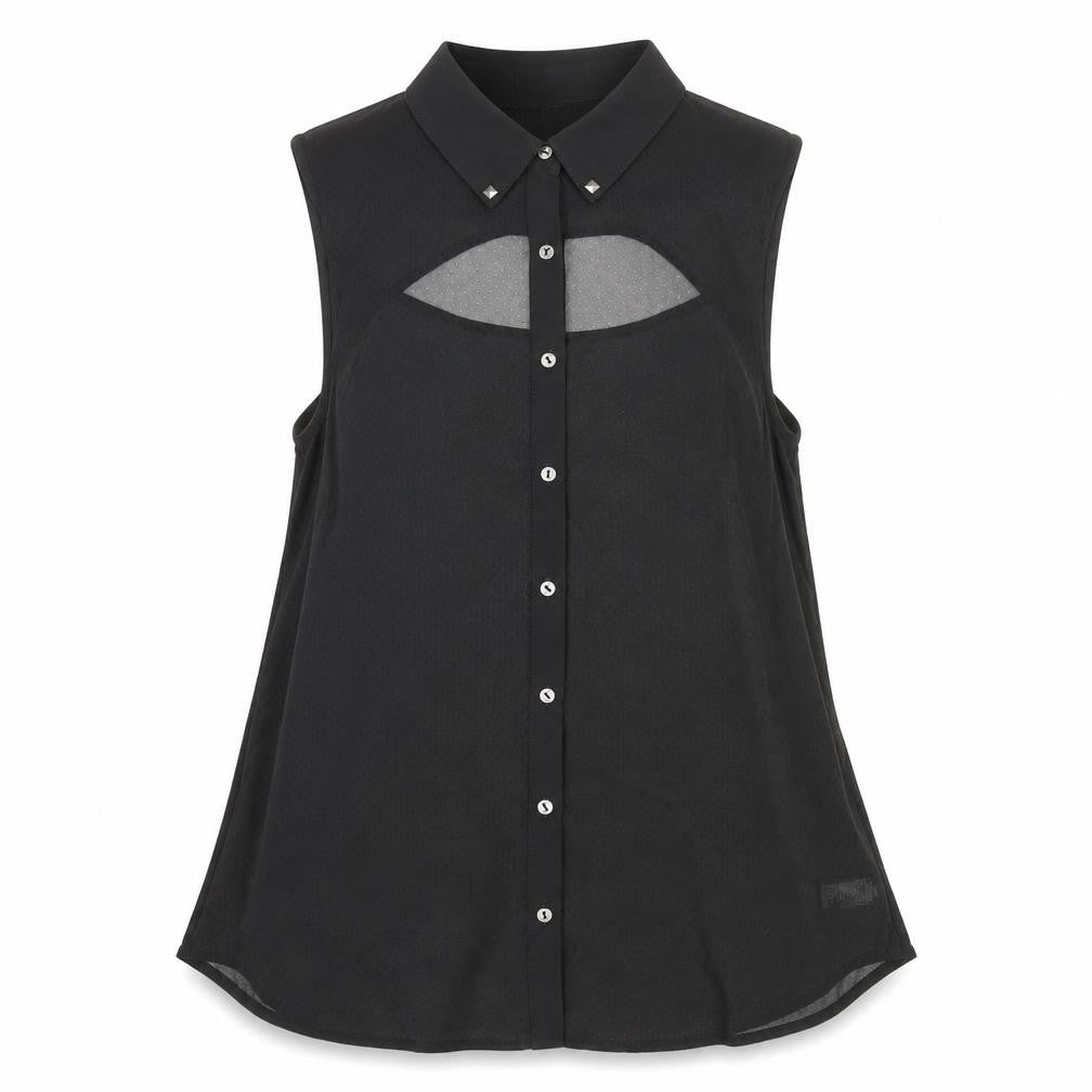 FOREVER 21 Womens Black Polyester Basic Button-Up Size M Collared