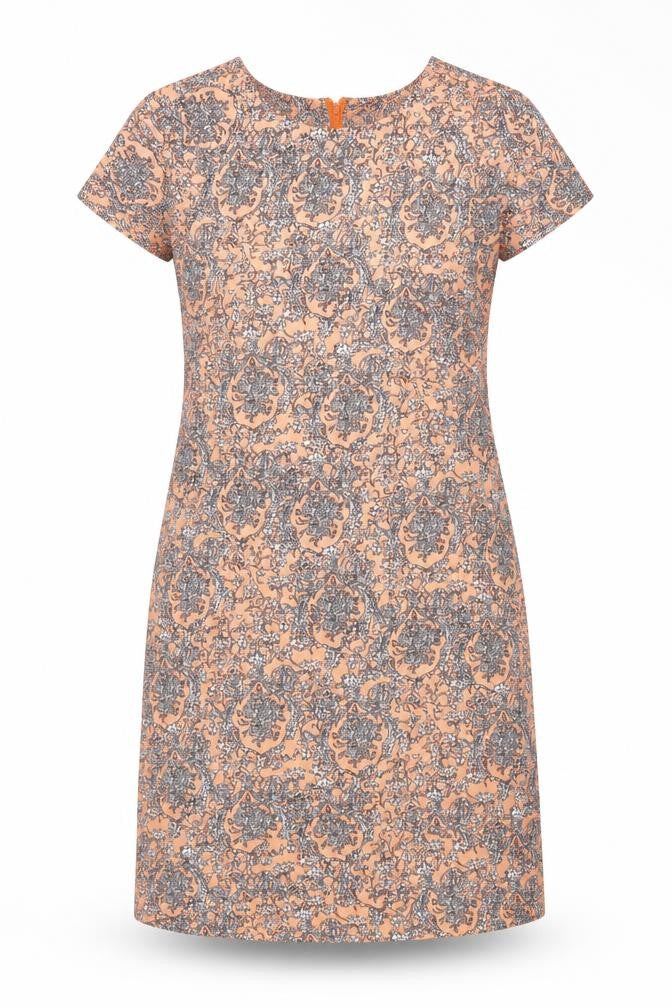Stella Morgan Womens Orange Geometric Polyester A-Line Size 8 Round Neck Zip