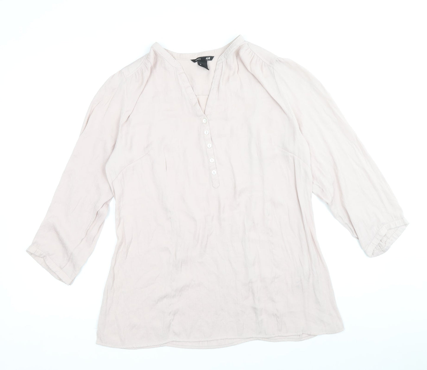 H&M Womens Pink Polyester Basic Blouse Size M V-Neck - Shirred detail on the back