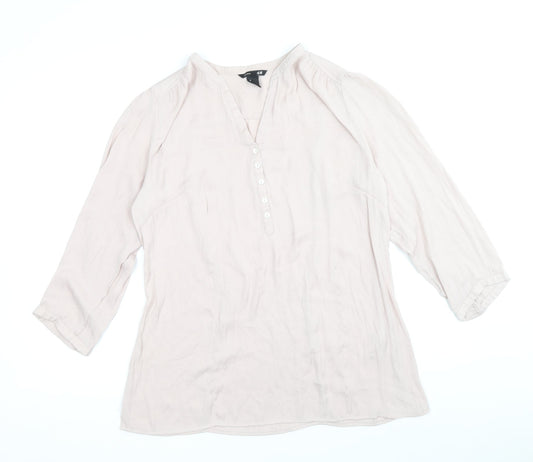 H&M Womens Pink Polyester Basic Blouse Size M V-Neck - Shirred detail on the back