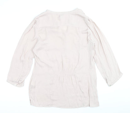 H&M Womens Pink Polyester Basic Blouse Size M V-Neck - Shirred detail on the back