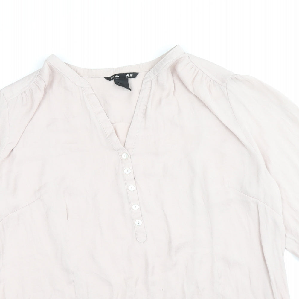 H&M Womens Pink Polyester Basic Blouse Size M V-Neck - Shirred detail on the back