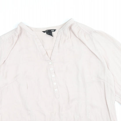 H&M Womens Pink Polyester Basic Blouse Size M V-Neck - Shirred detail on the back