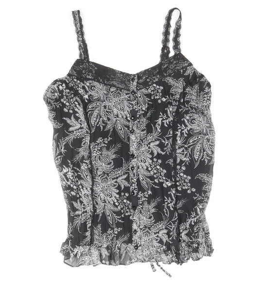 Soon Womens Black Geometric Polyester Basic Tank Size 12 V-Neck