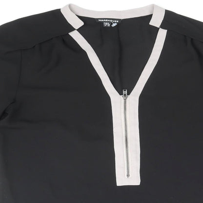 Preloved Warehouse Womens Black Striped Polyester Basic Blouse Size 8 V-Neck - Back