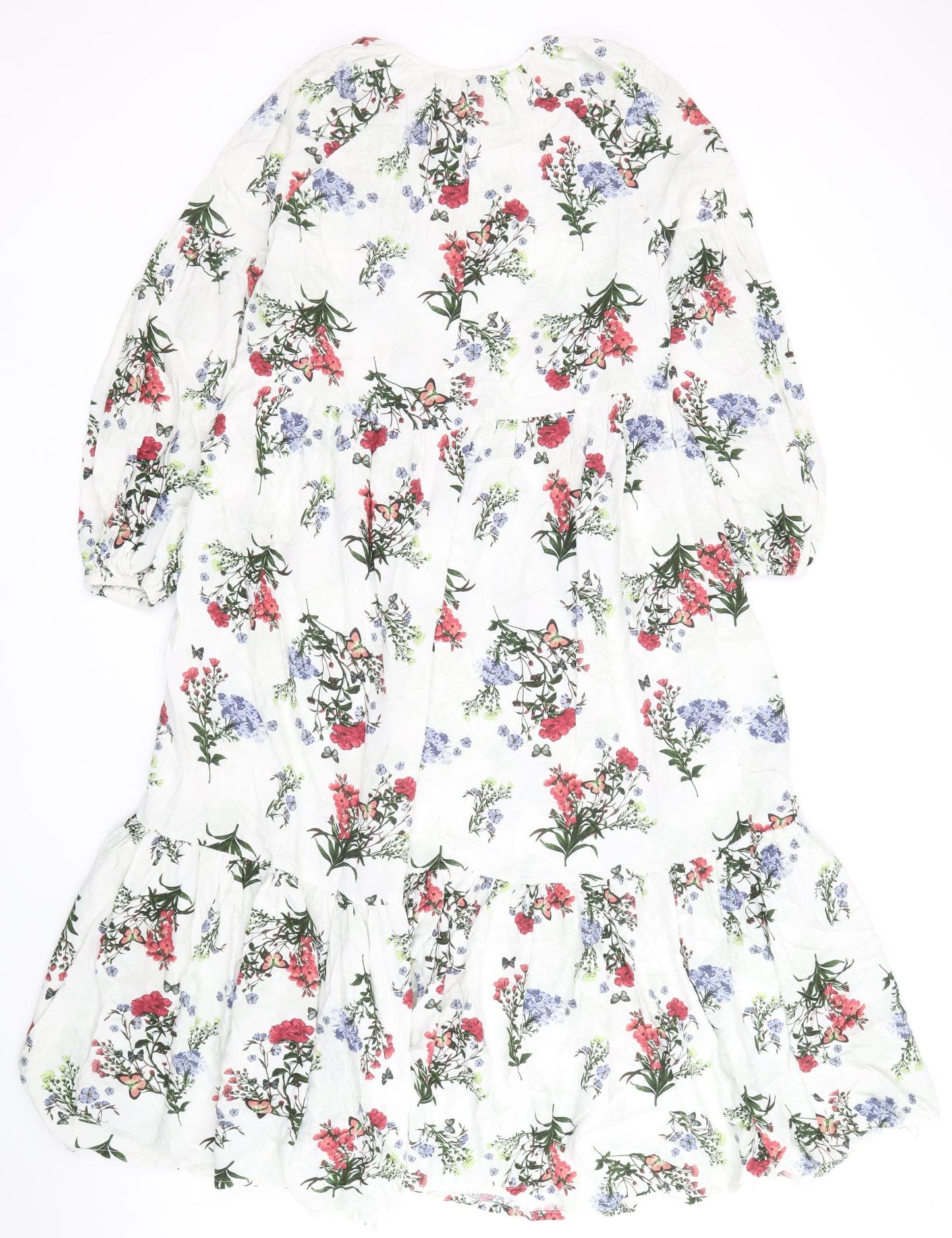 River Island Womens White Floral Cotton A-Line Size 8 Square Neck Tie