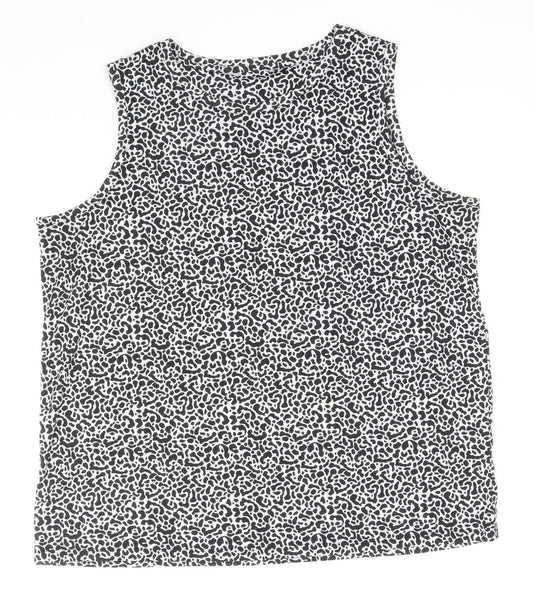 Marks and Spencer Womens Black Animal Print Polyester Basic Tank Size 16 Round Neck