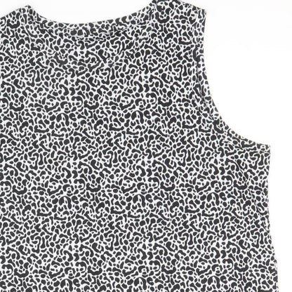 Marks & Spencer Womens Black Animal Print Polyester Basic Tank Size 16 Round Neck