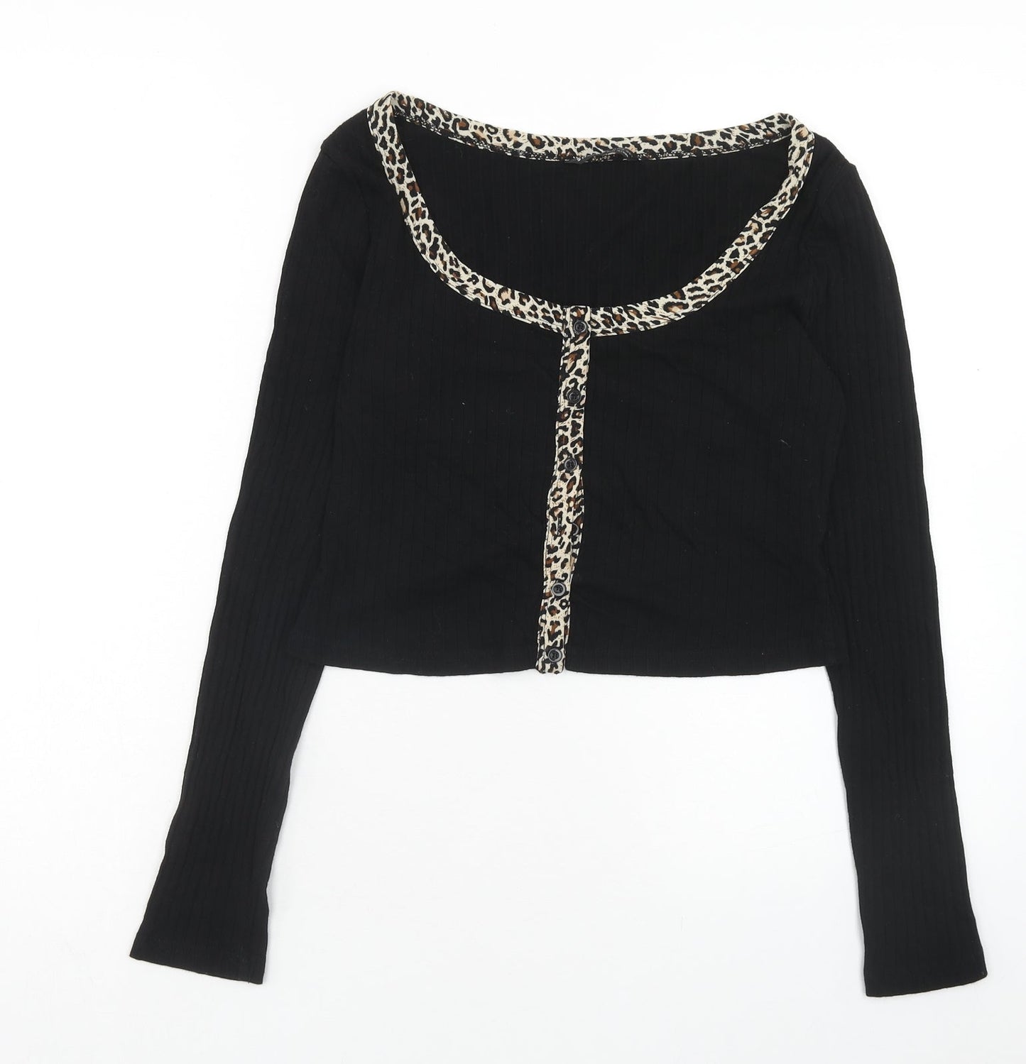 SheIn Womens Black Scoop Neck Cotton Cardigan Jumper Size L