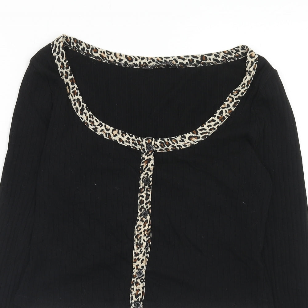 SheIn Womens Black Scoop Neck Cotton Cardigan Jumper Size L