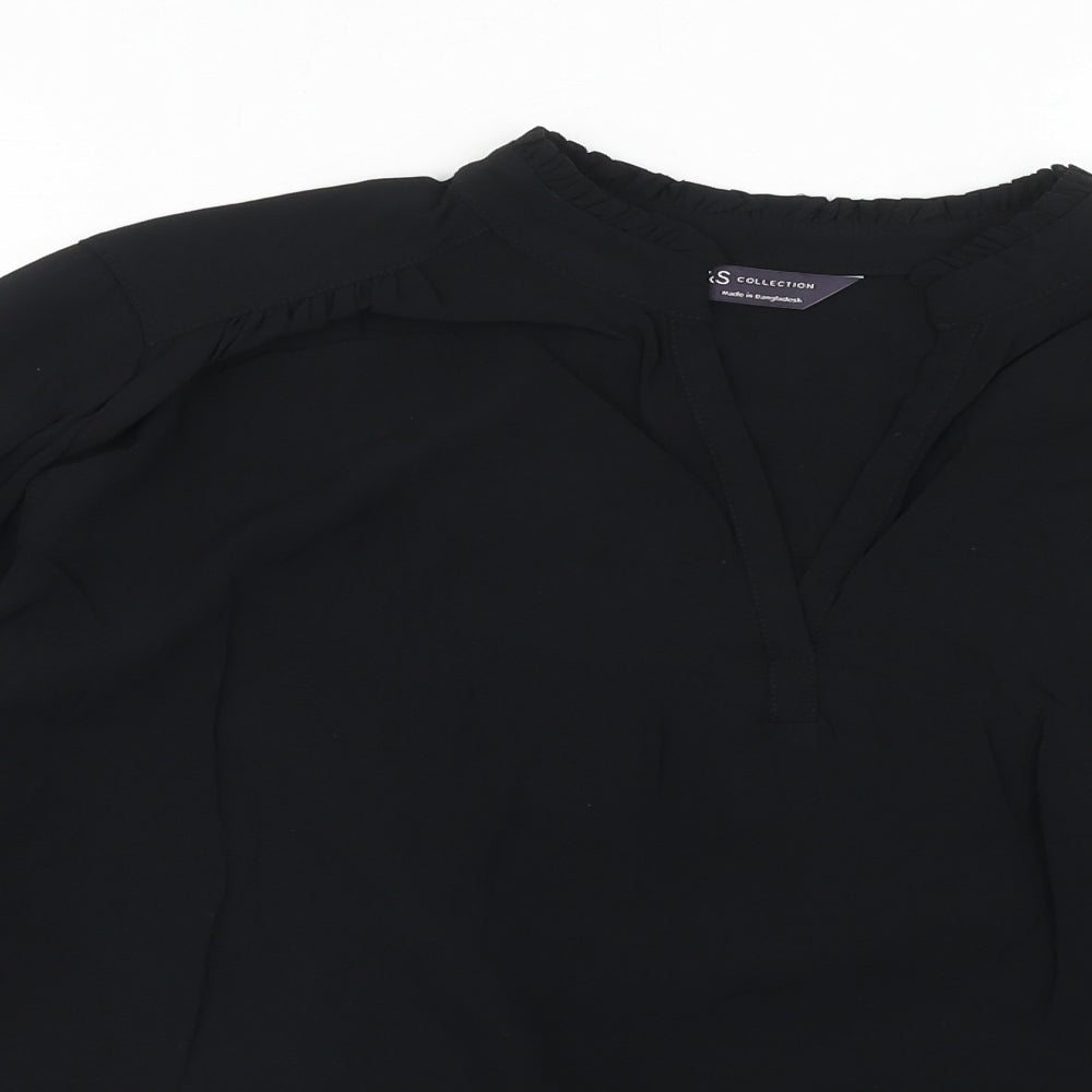 Marks and Spencer Womens Black Viscose Basic Blouse Size 10 V-Neck