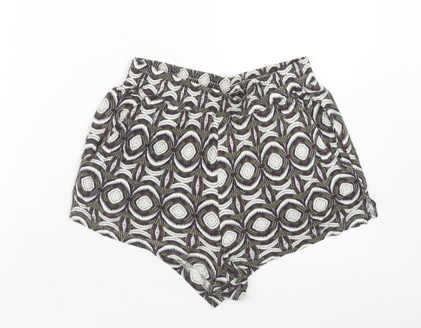 H&M Womens Multicoloured Geometric Viscose Cut-Off Shorts Size XS Regular Pull On