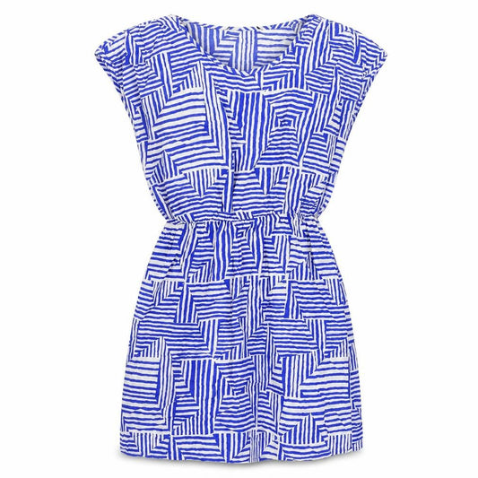 Forever 21 Womens Blue Geometric Viscose Mini Size L Boat Neck Pullover