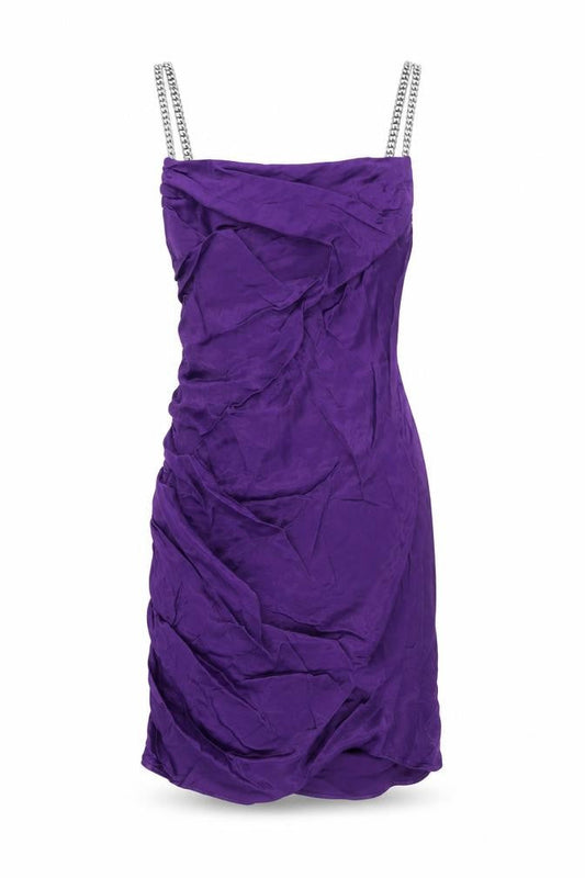Zara Womens Purple Viscose Slip Dress Size XS Square Neck Zip - Chain Detail Straps