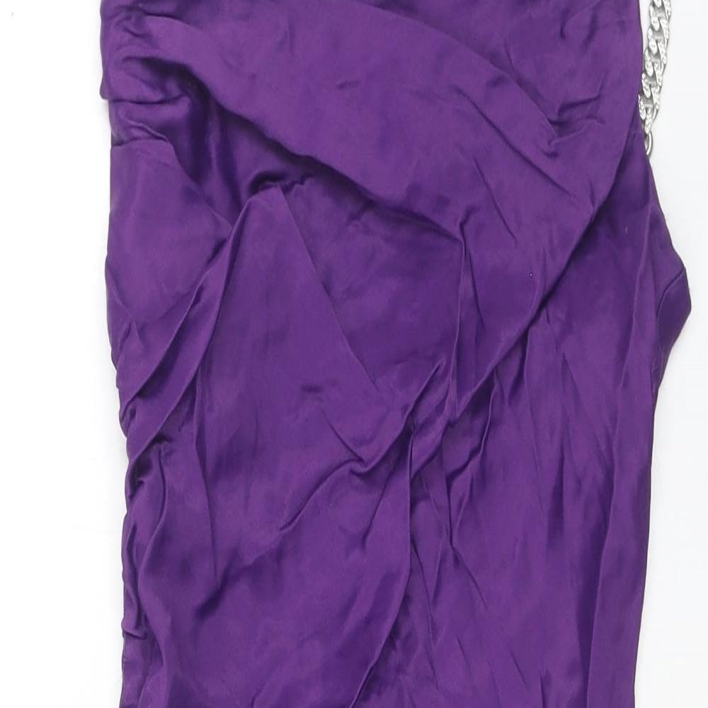 Zara Womens Purple Viscose Slip Dress Size XS Square Neck Zip - Chain Detail Straps