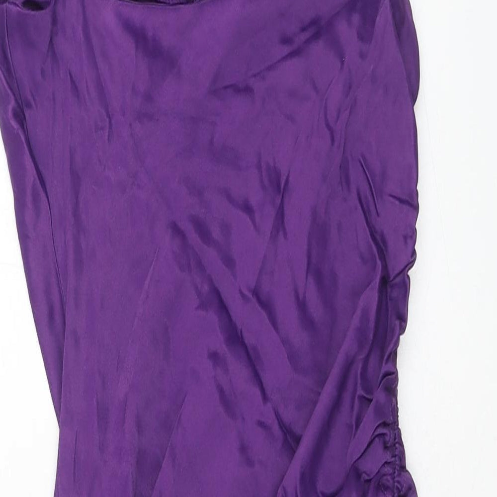 Zara Womens Purple Viscose Slip Dress Size XS Square Neck Zip - Chain Detail Straps
