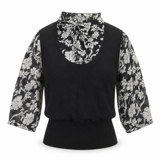 Marks and Spencer Womens Black Floral Viscose Basic Blouse Size 12 Mock Neck