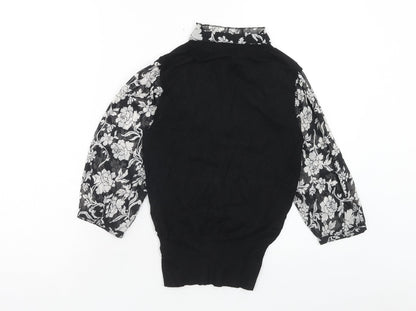 Marks & Spencer Womens Black Floral Viscose Basic Blouse Size 12 Mock Neck