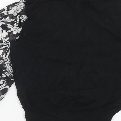 Marks & Spencer Womens Black Floral Viscose Basic Blouse Size 12 Mock Neck