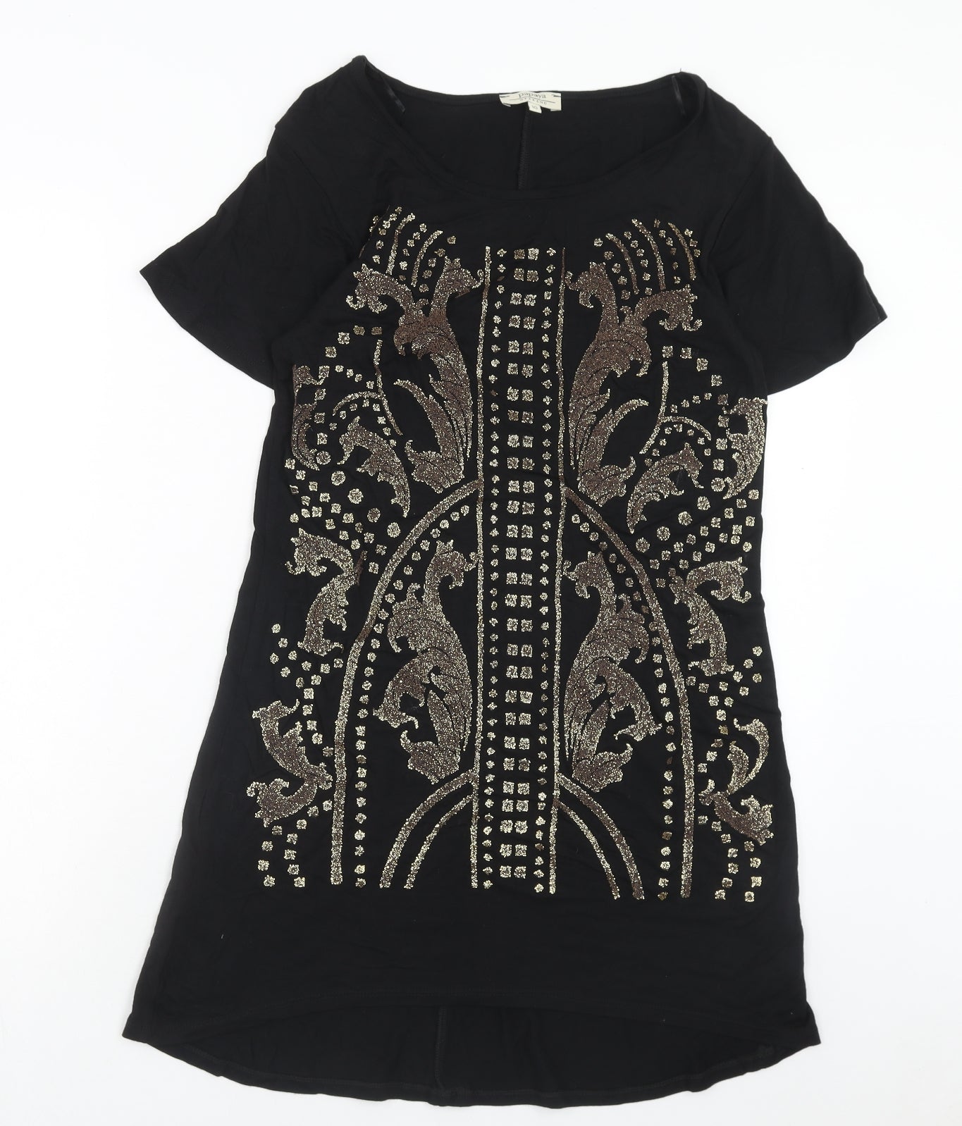 Papaya Womens Black Geometric Viscose A-Line Size 10 Round Neck Pullover