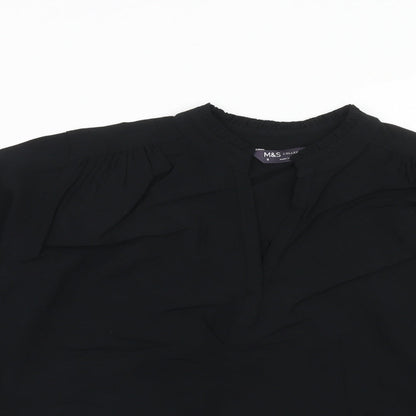 Marks & Spencer Womens Black Viscose Basic Blouse Size 8 V-Neck