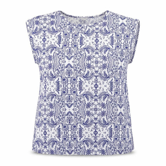Papaya Womens Blue Geometric Polyester Basic Tank Size 12 Round Neck