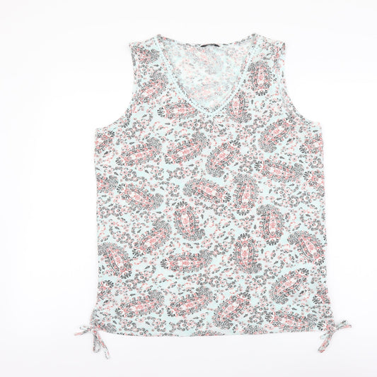 M&Co Womens Multicoloured Geometric Polyester Basic Tank Size 16 V-Neck